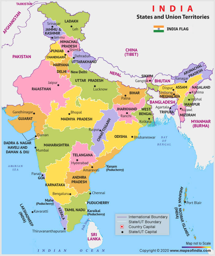 Indian States And Their Capitals 28 States And 8 UTs List