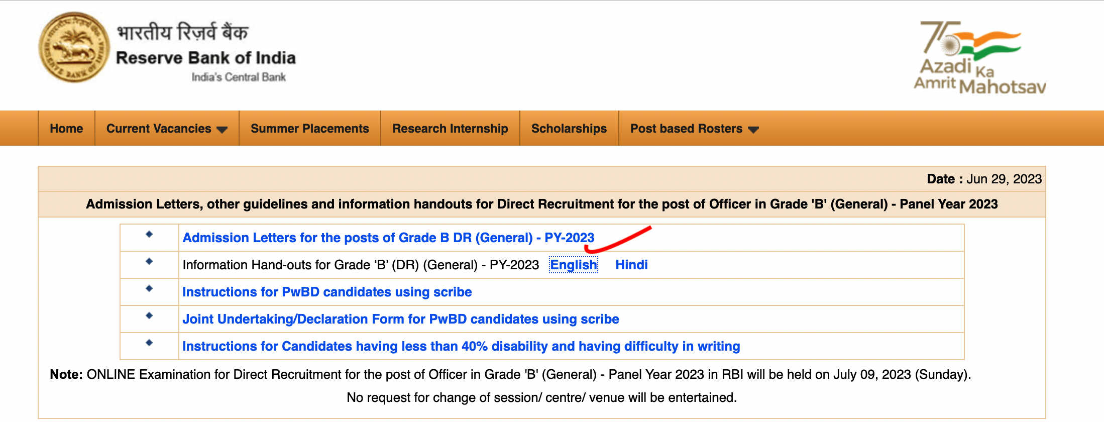 RBI Grade B Mains Admit Card 2023 Out, Download Phase 2 Call Letter