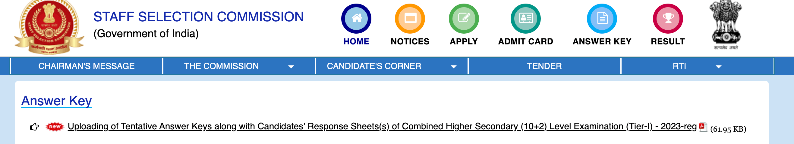 Ssc Chsl Answer Key 2023 Out Tier 1 Response Sheet Pdf 9581