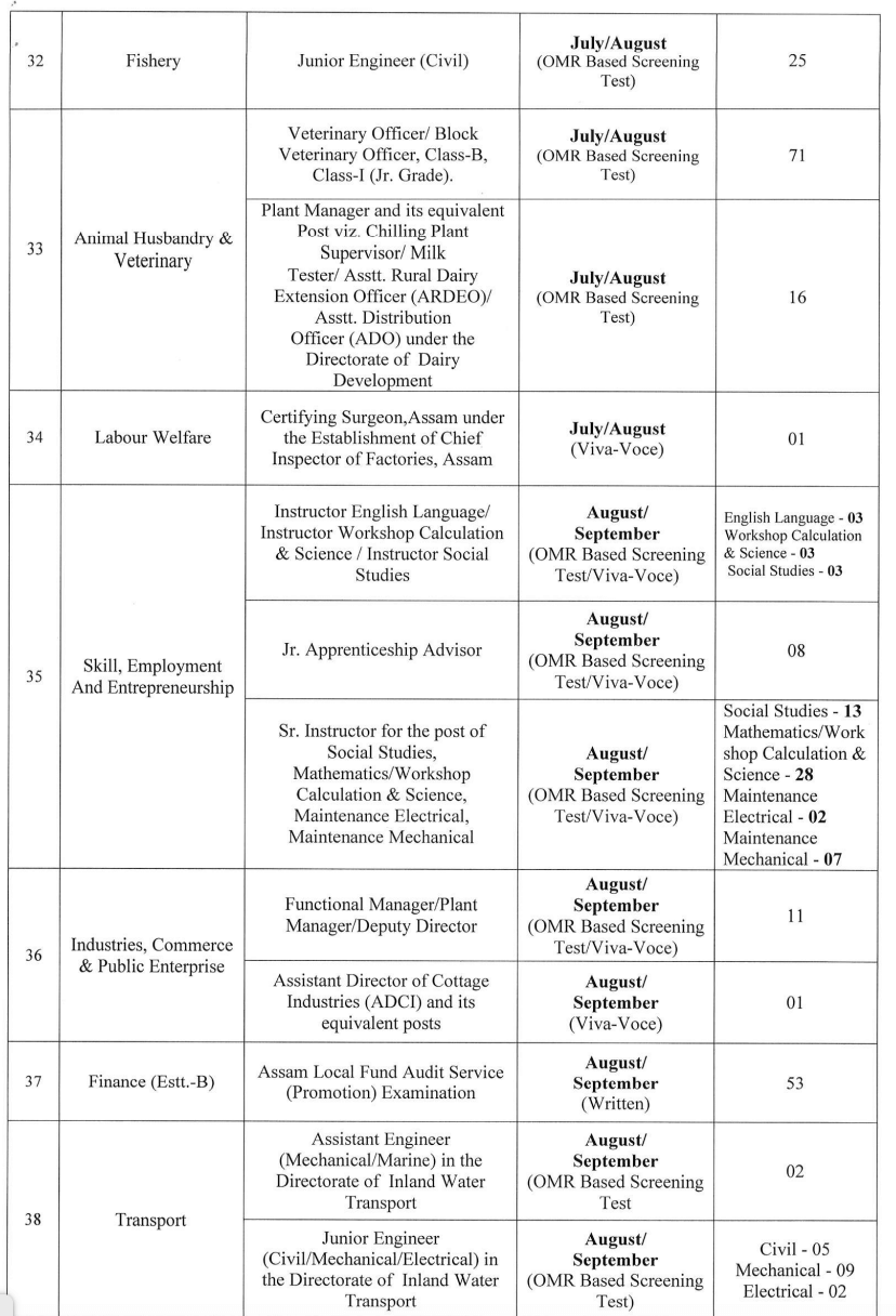 Assam PSC Exam Calendar 2024 Out, Annual Exam Schedule PDF_6.1