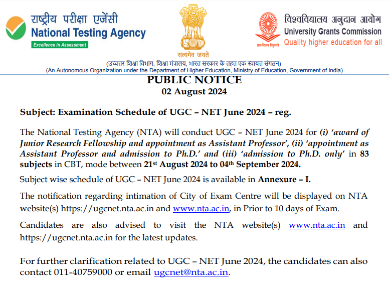 UGC NET Exam Date 2024 Out, Subject wise Exam Schedule_3.1