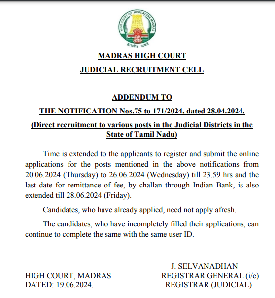 Madras High Court Recruitment 2024, Last Date Extended till 26 June_3.1