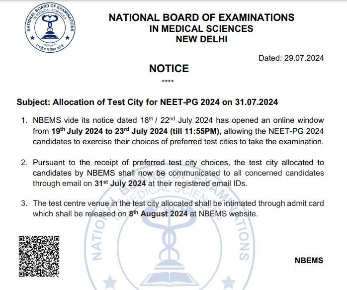 NEET PG Exam City Allotment 2024 on 31 July, Admit Card on 8 August_3.1