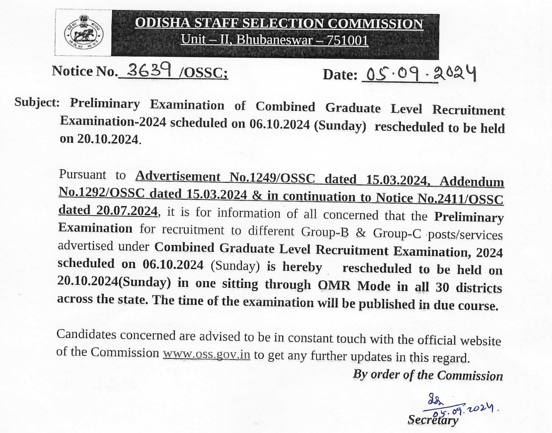 OSSC CGL 2024 Exam Date Out, Check Exam Schedule