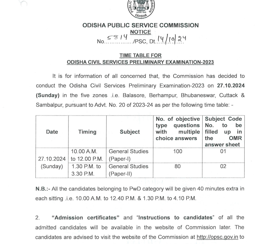 OPSC OCS Exam Date 2024 and Hall Ticket Out for 399 Vacancies_3.1