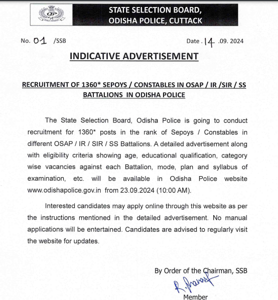 Odisha Police Constable Recruitment 2024 Notification Out for 1360 Sepoys Vacancies_3.1