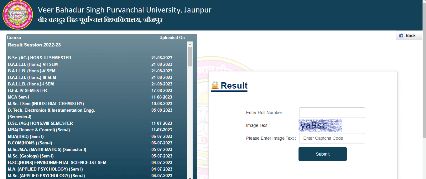 VBSPU 2023 Out Result, B.Sc(AG) 3rd Semester & BA LLB Sem Result Link_50.1