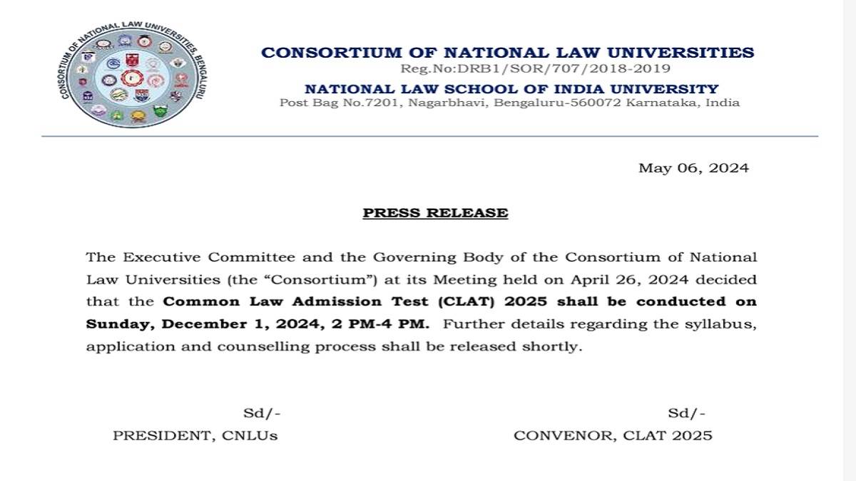 CLAT Exam 2025 on December 01
