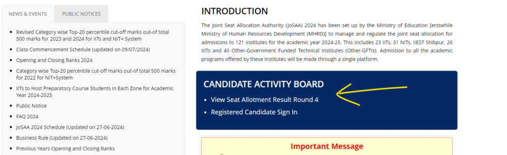 JoSAA Round 4 Seat Allotment Result 2024