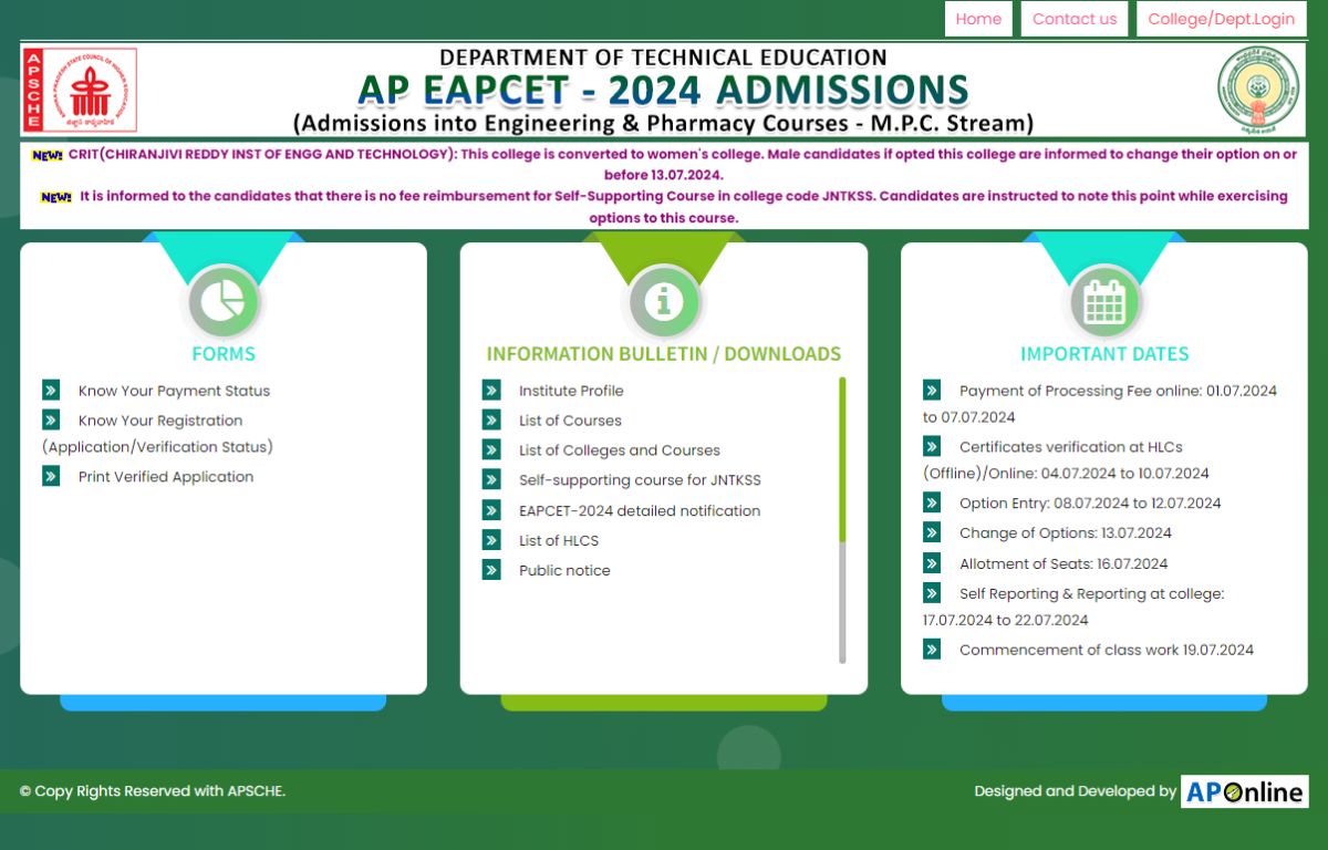 AP EAMCET Counselling Results 2024