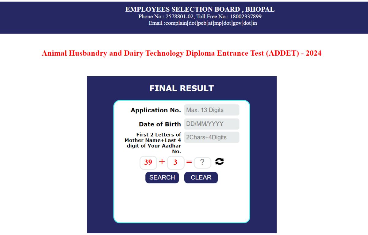 MPESB ADDET Result 2024 Out, Download Animal Husbandry and Dairy