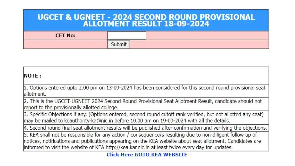 KCET Round 2 Seat Allotment Result 2024