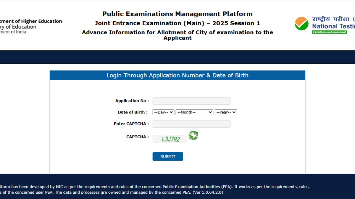 JEE Main 2025 Exam City Slip Out at jeemain.nta.nic.in, Get Download